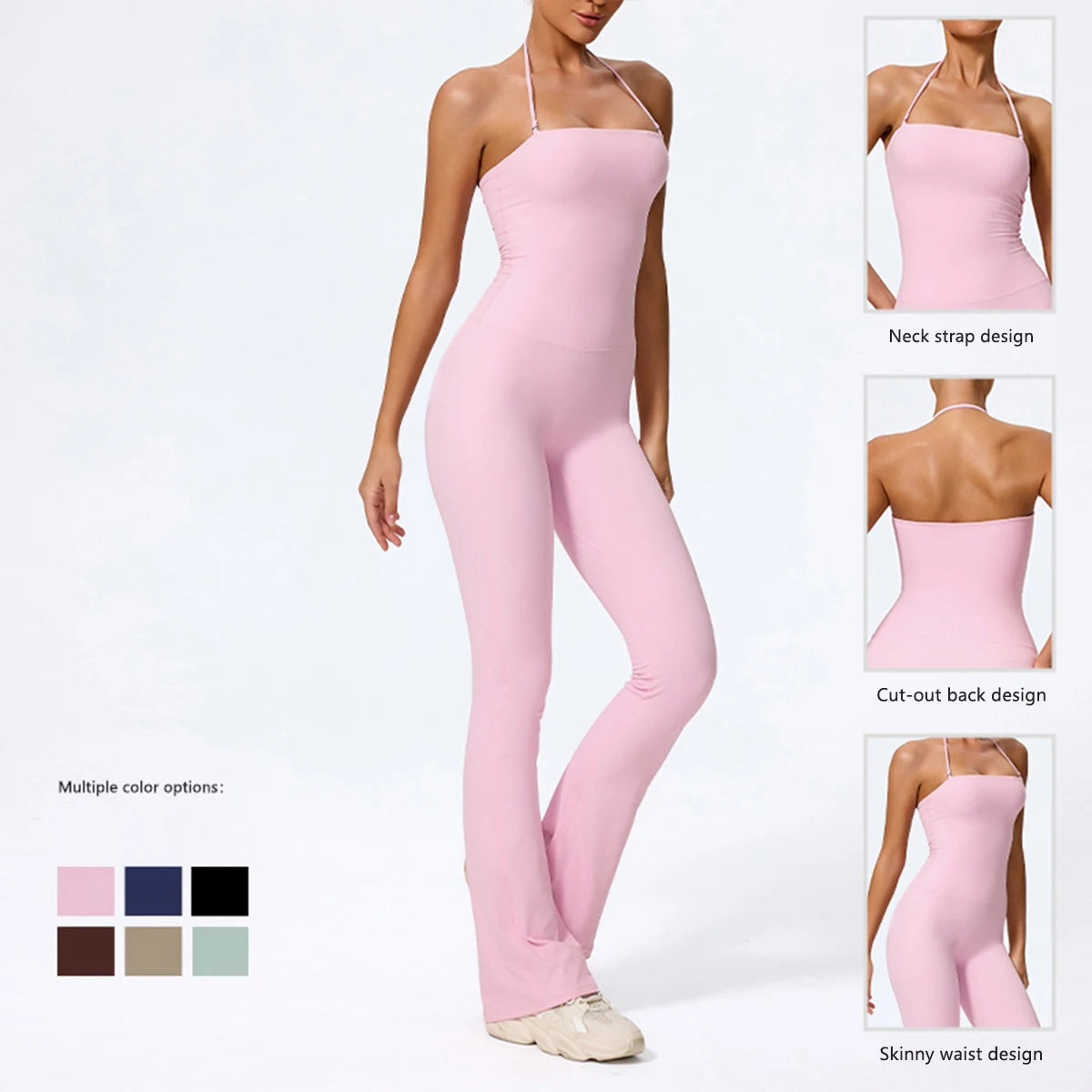 New Summer Women Sleeveless Hang Neck Jumpsuit Backless Flared Activewear Female Yoga Clothes Sport Outfit For Woman Overalls