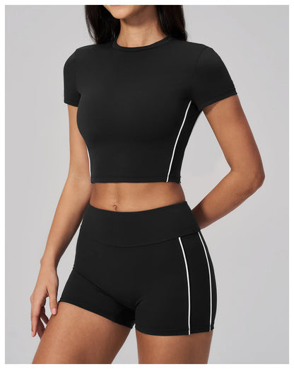 Sexy Women's Yoga Short Sleeve Fitness Sports T-Shirts Gym Clothes Push Up Running Tight Femme Yoga Workout Shirts Active Wear