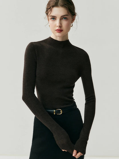 CHICUU Women 100% Wool Sweater Machine Washable Mock Neck Pullover 18-Thread Worsted Cashmere Knitwear   Autumn Winter Clothes