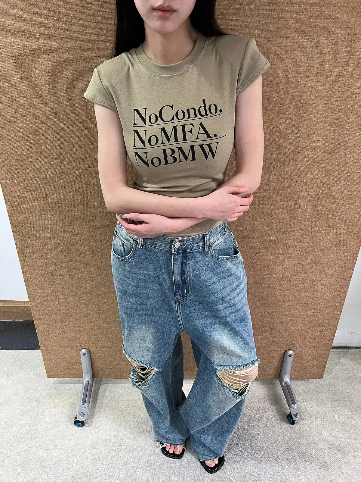 DEAT Fashion Ripped Straight Blue Jeans Women's High Waist Streetwear Denim Pants Summer New 7A4060