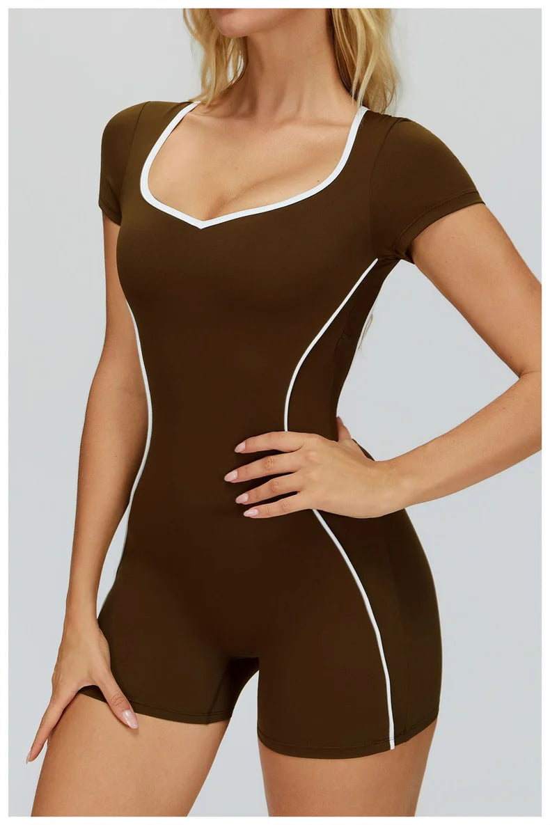 TRY TO BN Gym Jumpsuit Sports Hollow Back Women's Breathable Contrasting Colors Bodysuit Fitness One Piece Running Yoga Clothing