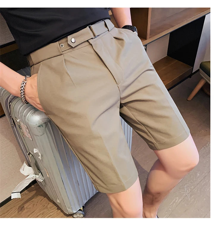 4 Color Summer British Style Suit Shorts 2023 Men Naples Business Casual Slim Fit Short Pant Fashion Slim Fit Solid Color Pants