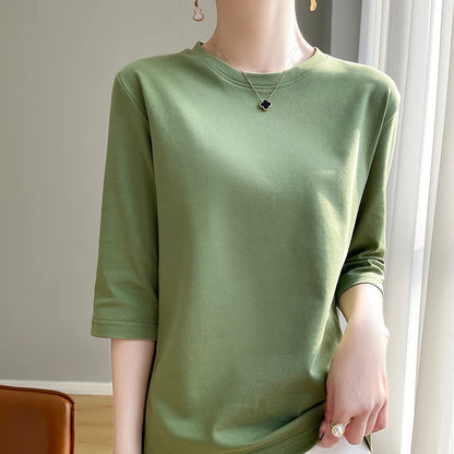 Spring And Summer New White Mercerized Cotton Short Sleeve T-Shirt Feminine Joker Cotton Cropped Sleeve Bottoming Shirt