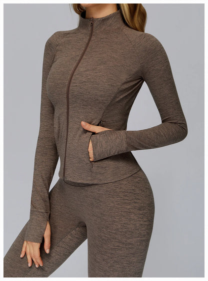 Zip Fitness Clothes Women Long Sleeve Sports Jacket Gym Clothes Woman Yoga Shirt Quick Dry Top Sunscreen Sportswear Yoga Clothes
