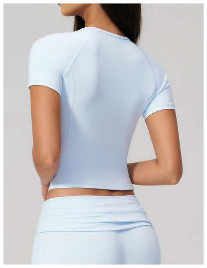 Sexy Women Yoga Shirts Fitness Sports T-Shirts Gym Workout Short Sleeve Top Running Active Wear Femme Sports Top Workout Shirts