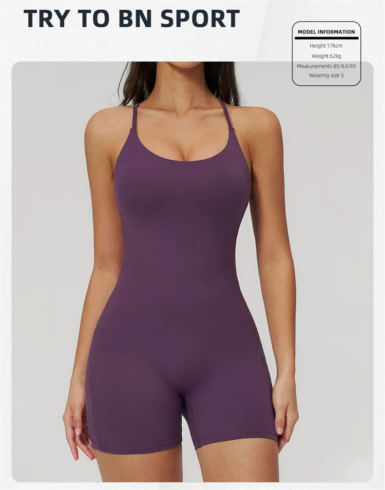 TRY TO BN Yoga Jumpsuit Shorts Cross Beautiful Back Sportswear Fitness Bodysuit One Piece Set Workout Running Gym Women Clothing