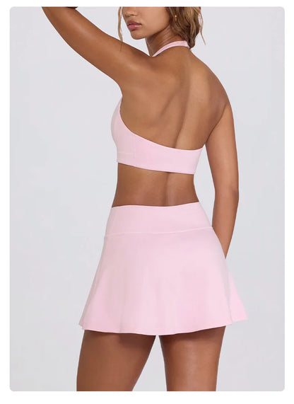 Summer Women Chest Padding And High Elasticity Bra Set 2Pcs Tennis Skirt Sportswear Female Golf Suits Sport Outfit For Woman