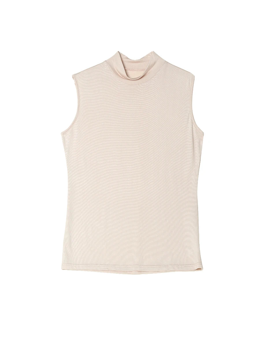 SuyaDream. Women Solid Tanks, 92%Real Silk, Mock Neck, Sleeveless Chic T Shirt, 2025 Solid Summer Vests