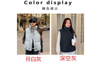 Short Down cotton Vest Women's 2025 Korean Fashion New Stand-up Sleeveless Zipper Student Vest Jacket Black Gray Waistcoat Tide