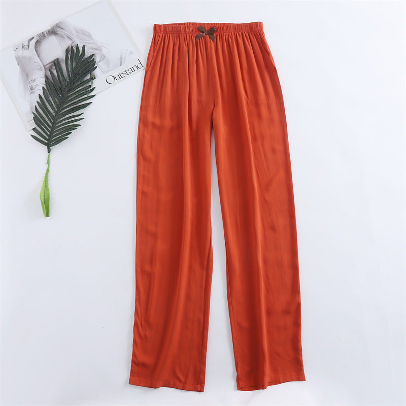 Spring and summer new women's trousers 100% viscose leg + straight casual breathable comfortable plus size home sleep pants cute
