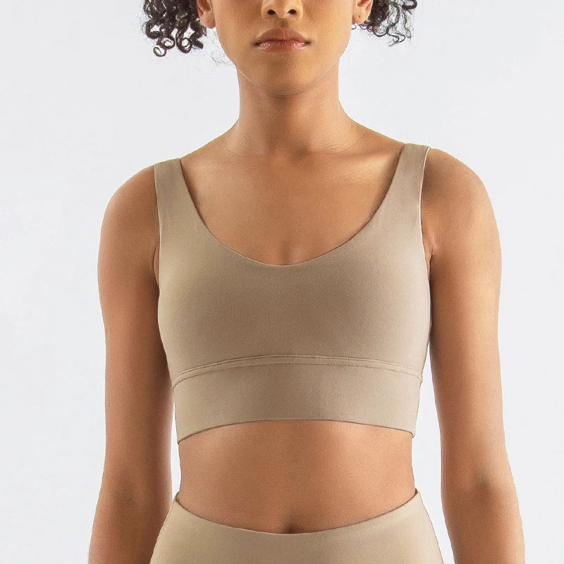SOISOU Nylon Bra Top Women Gym Sexy Tight Sports Bra Fitness Yoga Women's Underwear Chest Pad Removable Anti-shake Bra 15 Colors