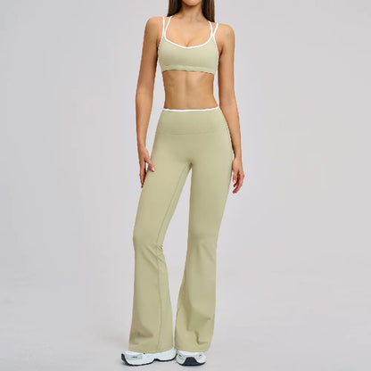 2PCS Workout Clothes Wide Leg Pant Yoga Suits Solid Color Bra Sports Set Gym Tracksuits Female Quick Dry Fitness Suit Sports Set