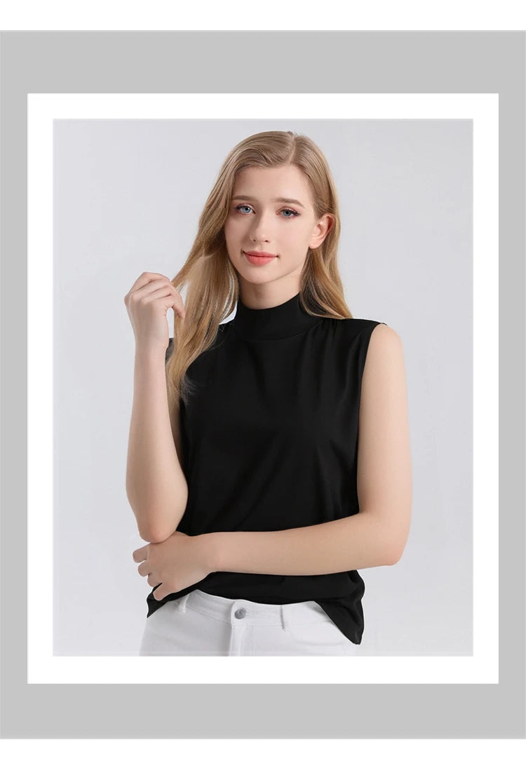 SuyaDream. Women Solid Tanks, 92%Real Silk, Mock Neck, Sleeveless Chic T Shirt, 2025 Solid Summer Vests