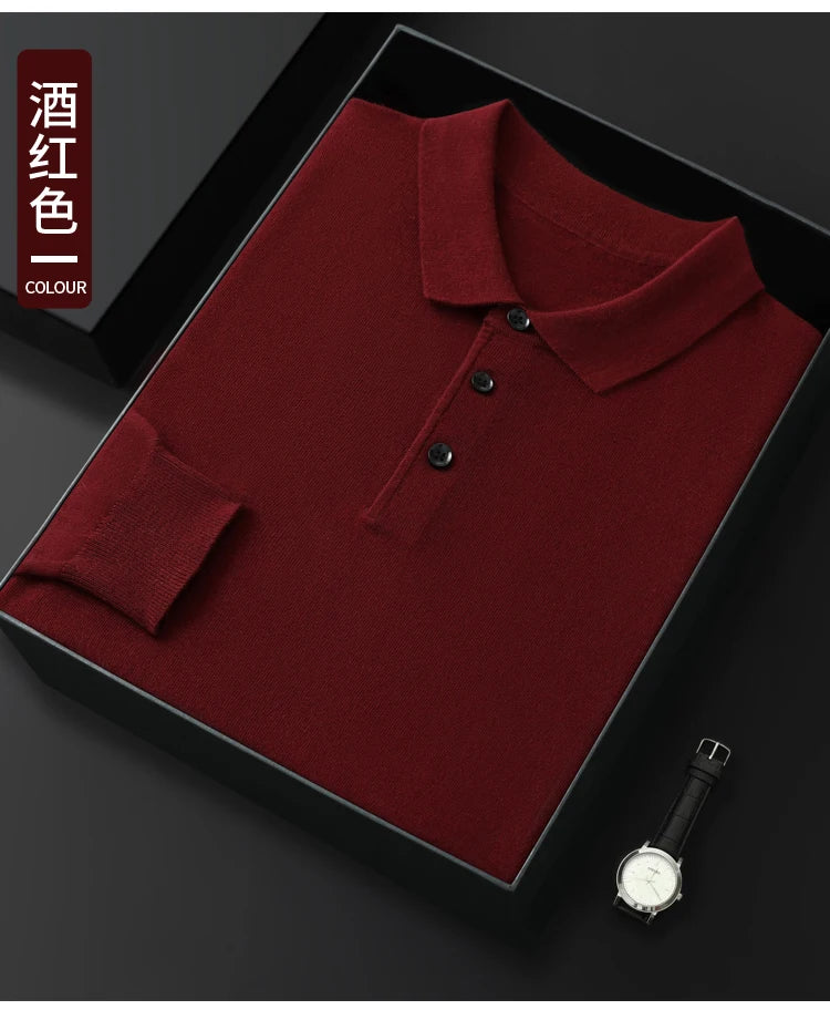 Men's Merino Wool Sweater Polo Collar Pullover Autumn Winter New Cashmere Knitwear Casual Loose Men's Shirts Tops Warm Soft