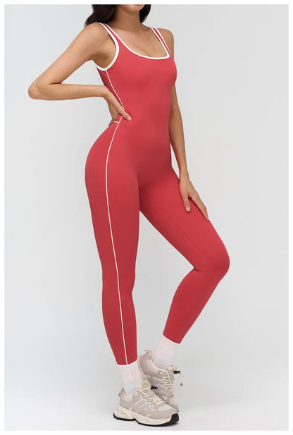 TRY TO BN Sports Jumpsuit Gym Contrast Color Sportswear Backless Fitness Workout One Piece Bodysuit Running Yoga Women Clothing