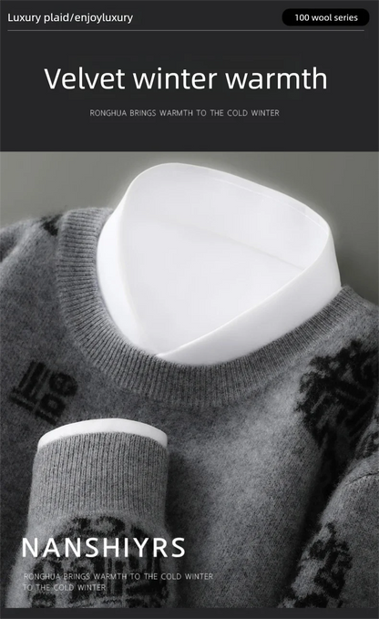 Men's 100% Pure Wool Sweater O-Neck Loose Pullover Autumn/Winter New Embroidery Business Casual Cashmere Tops Knit Bottom Shirt