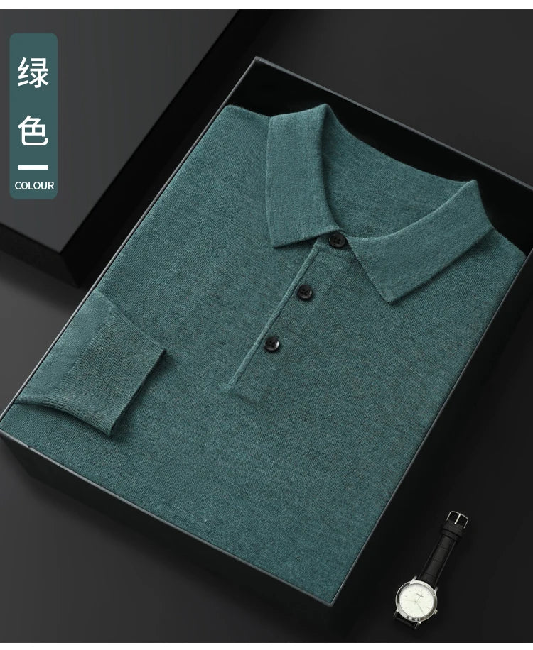 Men's Merino Wool Sweater Polo Collar Pullover Autumn Winter New Cashmere Knitwear Casual Loose Men's Shirts Tops Warm Soft