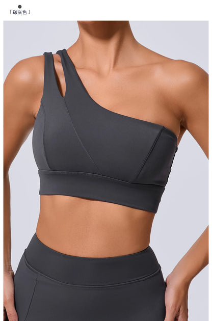 Sexy Women's Sports One Shoulder Bra Gym Push Up Workout Underwear High Strength Support Running Fitness Bra Vest