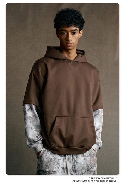 Custom LOGO Men's 2025 Autumn New 340G fleece-lined Fake Two-piece Camouflage Sweater T-Shirt Casual Pants Set