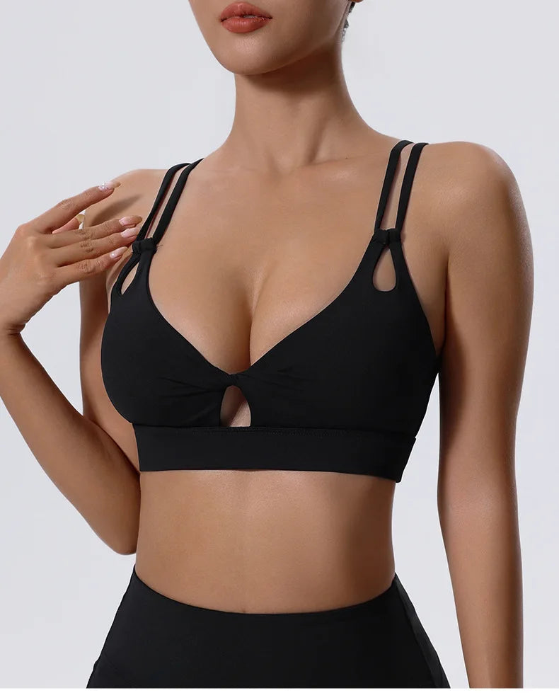 Women Fitness Sports Bra Sexy Top Gym Yoga Bra  Athletic Back Cutout Cross Tight Gym Push Up Workout Soft With Chest Pad