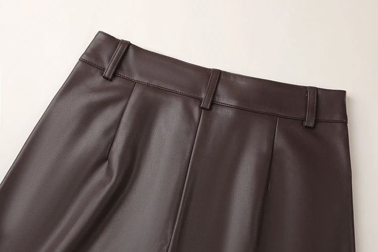 BIVIGAOS Fall Winter Fleece Loose Wide Leg Warm Leather Pants Women Button Pocket High Waist Thick PU Casual Straight Pants