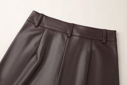 BIVIGAOS Fall Winter Fleece Loose Wide Leg Warm Leather Pants Women Button Pocket High Waist Thick PU Casual Straight Pants