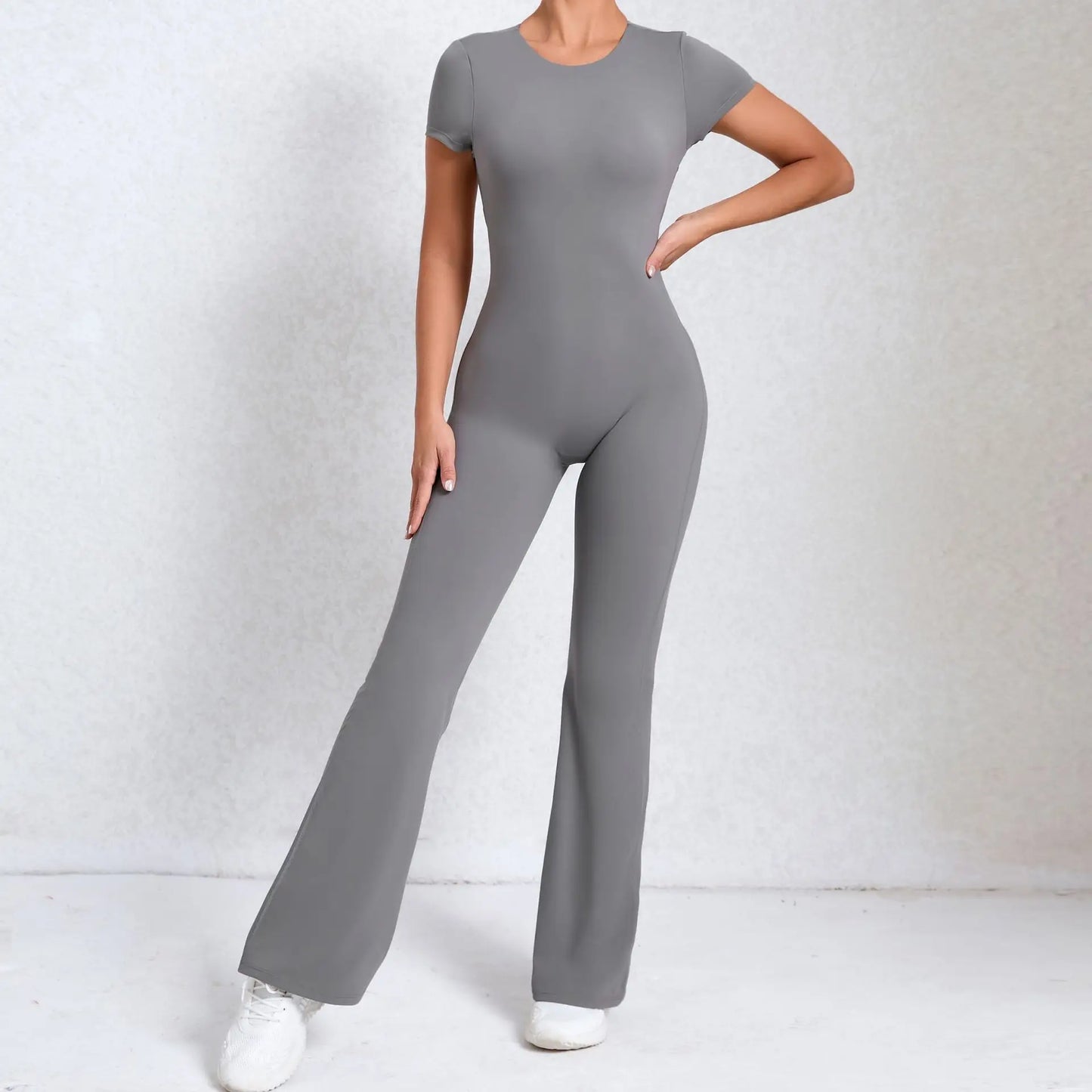 Women's Tracksuit Yoga Set Backless Jumpsuits Back V One Piece Fitness Rompers Short Sleeves Sportswear Gym Set Workout Clothes