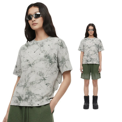 Custom LOGO Men's Women's 200G Rendering Hanmei Blended Burnt Flower Cotton Polyester Short Sleeve T-Shirt Casual Couple Top