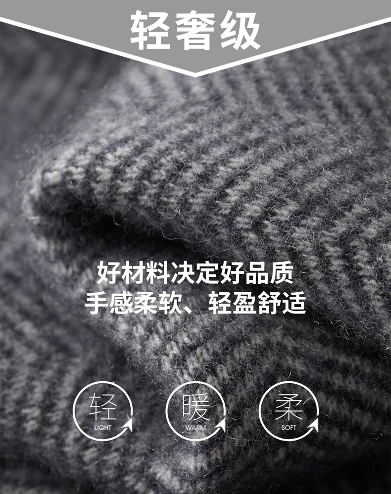 Autumn Winter 100% Merino Wool Knitted Zipper Cardigan Men's Half High Collar Herringbone Pattern Thick Coat Casual Warm Jacket