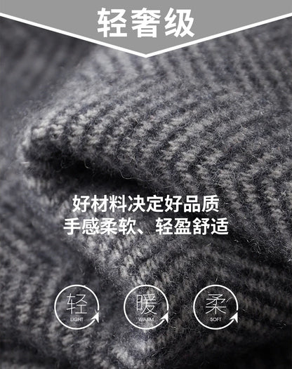 Autumn Winter 100% Merino Wool Knitted Zipper Cardigan Men's Half High Collar Herringbone Pattern Thick Coat Casual Warm Jacket