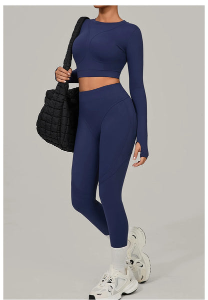 SWELTERING Yoga Suit Women Tracksuit 2PCS Sports Set Fitness Set Quick-Drying Gym Set Running Workout Long Sleeve Yoga Clothing