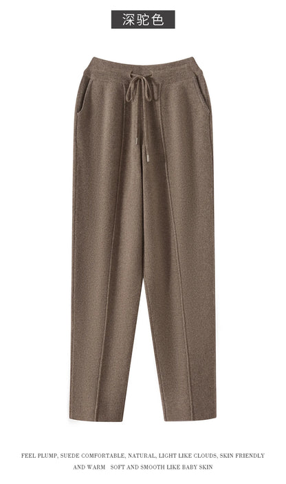 Men's Wool Pants Elastic Waist 2025 Autumn Winter Thick Casual Cashmere Trousers 100% Merino Wool Knitted Mid Seam Sport Pants