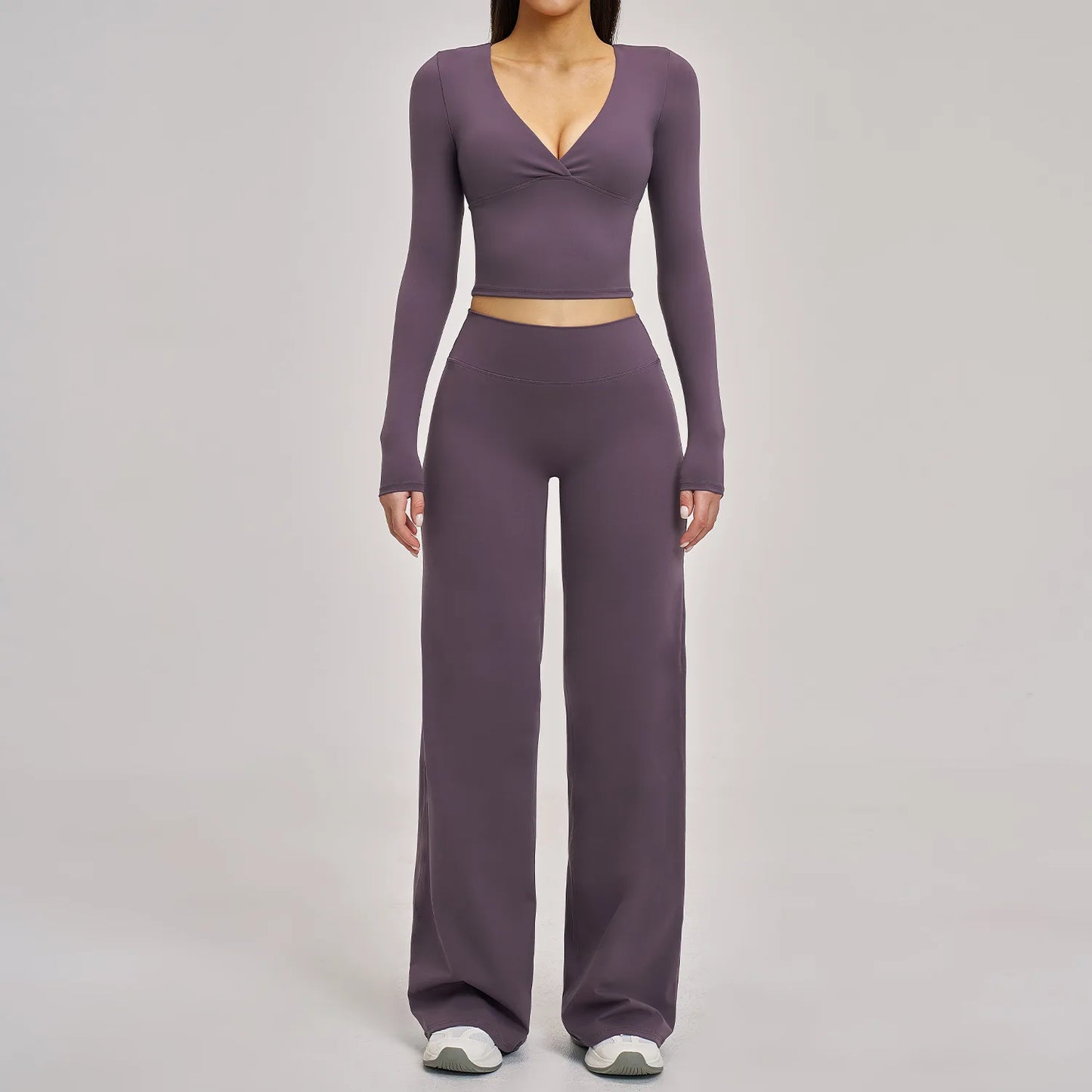 2PCS Yoga Set Women Tracksuits Workout Outfits Sportswear Gym Clothing Female Fitness Long Sleeve High Waist Leggings Yoga Suit