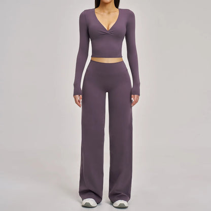 2PCS Yoga Set Women Tracksuits Workout Outfits Sportswear Gym Clothing Female Fitness Long Sleeve High Waist Leggings Yoga Suit