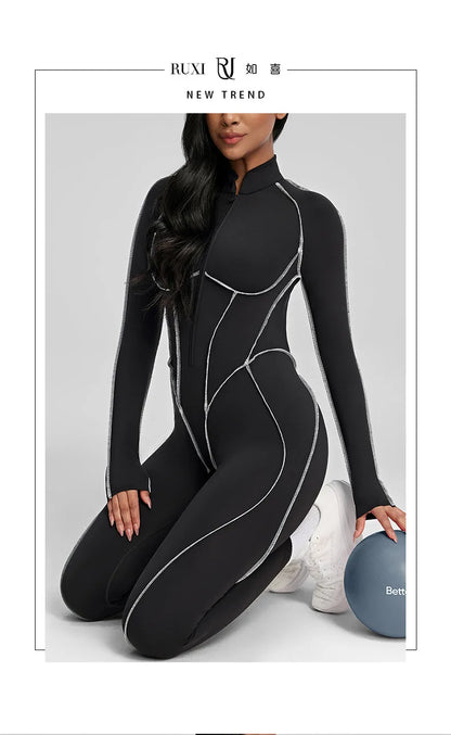 SOISOU Nylon Jumpsuit Women's Sport Yoga Fitness Set with zipper & chest cushion Bare Back High elastic soft fabric Gym Bodysuit