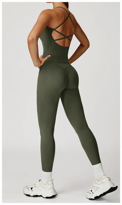 Women Sportswear Yoga Set 2PCS Sport Suit Gym Workout Clothes Women's Tracksuits Fitness Gym Vest High Waist Sports Leggings
