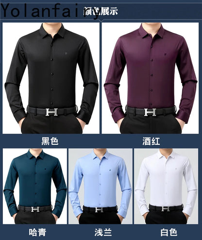 YOLANFAIRY 100% Mulberry Silk Long Sleeve Shirt Man Spring Autumn Casual Silk Mens Shirts Warm Male White Shirt chemises hommes