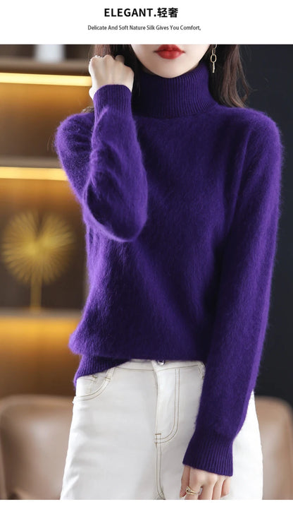 LHZSYY Winter Women Sweater Solid 100%Mink Cashmere Turtleneck Knitted Pullovers Slim Soft Warm Female Long Sleeve 23  Color