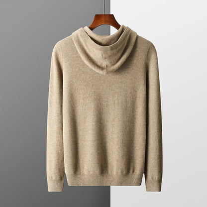 Men's 100% Merino Wool Sweater Hooded Collar Knitted Pullover Cashmere Sweatshirt Autumn Winter Casual Large Tops Long Sleeved