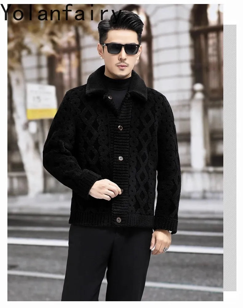 YOLANFAIRY New Sheep Shearing Jacket Men Winter 2025 Double-sided Wear 100% Wool Coat Man Clothing Short Men's Jackets chaqueta