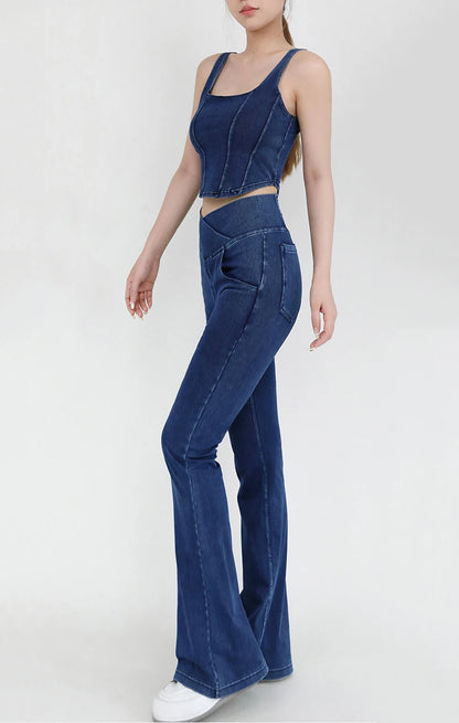 SOISOU Sexy Jeans For Women Leggings Yoga Pants Denim Bell-bottoms Soft Elastic Breathable High waist 4 Pockets Women's Pants