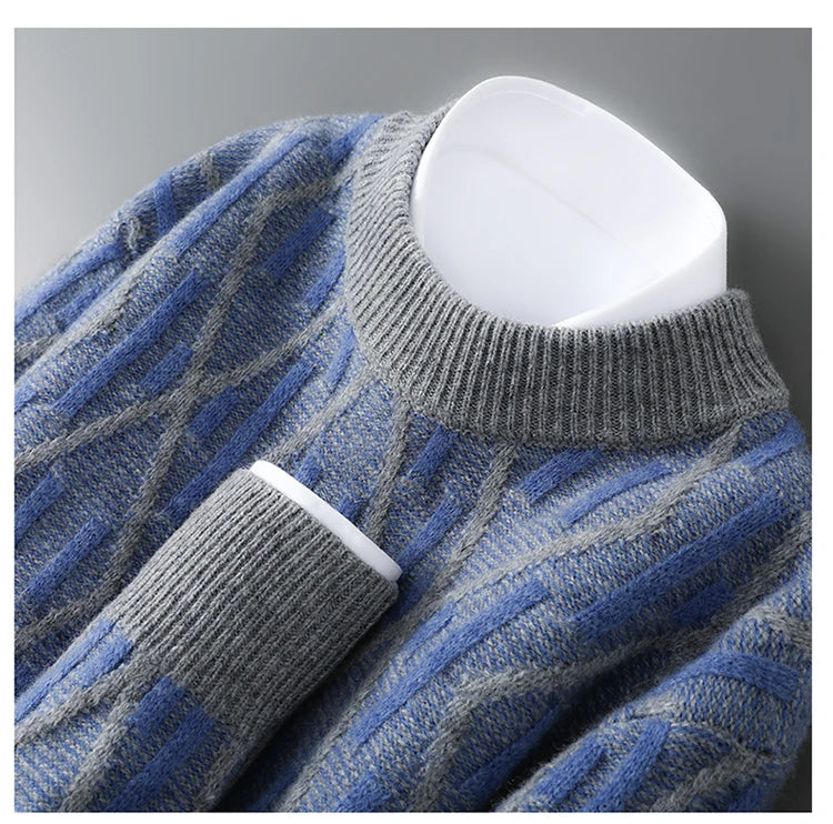 New 100% Pure Wool Cashmere Men's Mock-Neck Pullover Autumn And Winter Color Matching Top Casual Thick Fashion Large Size Jacket