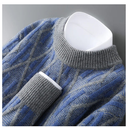 New 100% Pure Wool Cashmere Men's Mock-Neck Pullover Autumn And Winter Color Matching Top Casual Thick Fashion Large Size Jacket
