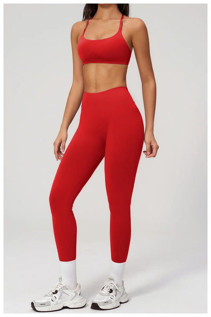 TRY TO BN Women Tracksuit 2 Piece Yoga Set Cross Bra High Waist V Waist Leggings Tummy Control Butt Lifting Workout Running Gym