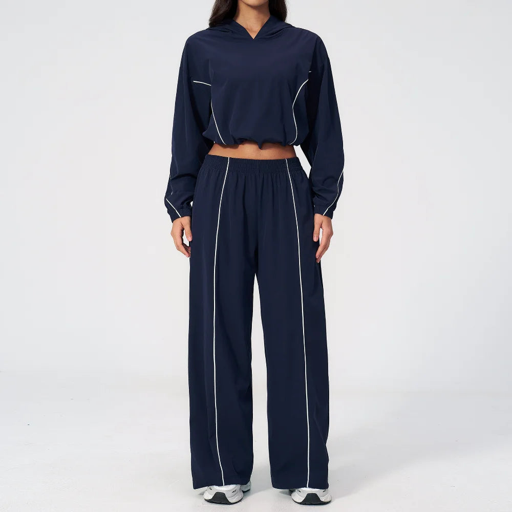 New Summer Sun Protection Set Yoga Set Women Two Piece Tracksuit Yoga Long Sleeved Wide-leg Pants Running Set Outdoor Sportswear