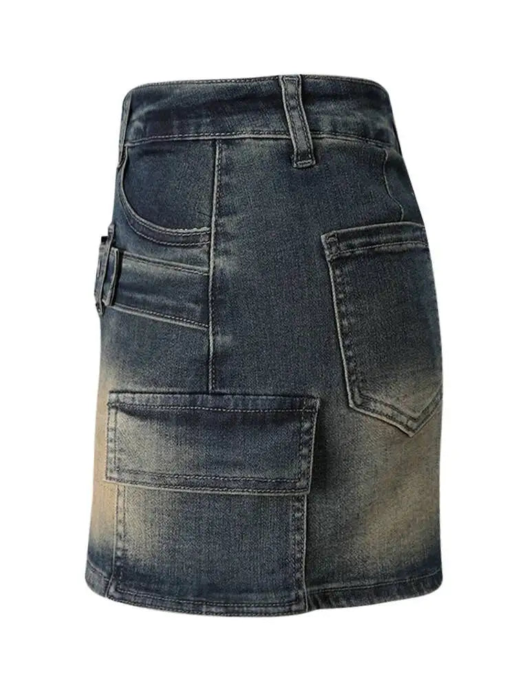 DEAT Fashion Slim-fit Anti-exposure A-line Skirt Women's High-waisted Bodycon Denim Mini Skirts Summer New