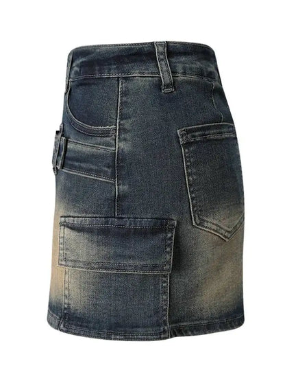 DEAT Fashion Slim-fit Anti-exposure A-line Skirt Women's High-waisted Bodycon Denim Mini Skirts Summer New