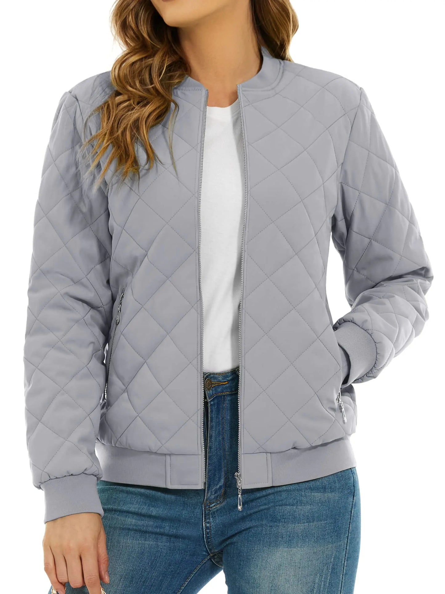 TACVASEN Padded Warm Jackets Womens Fashion Retro Pilot bomber Jackets Diamond Quilted Coats Full Zip Up Pockets Casual Outwear