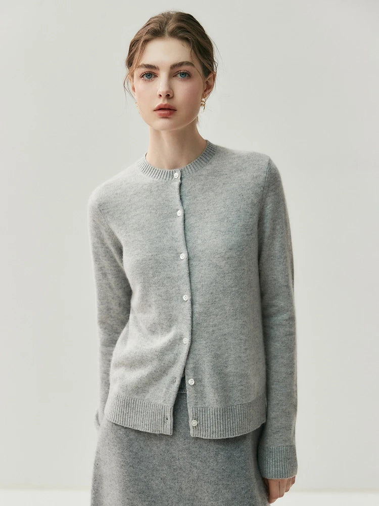 CHICUU Autumn Winter Women Thick O-neck Cardigan Basic Simple 100% Cashmere Sweater Solid Long Sleeve Cardigan Coat Knitwear