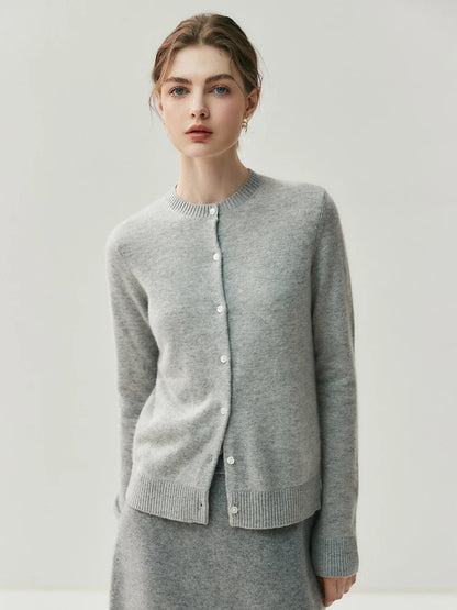 CHICUU Autumn Winter Women Thick O-neck Cardigan Basic Simple 100% Cashmere Sweater Solid Long Sleeve Cardigan Coat Knitwear
